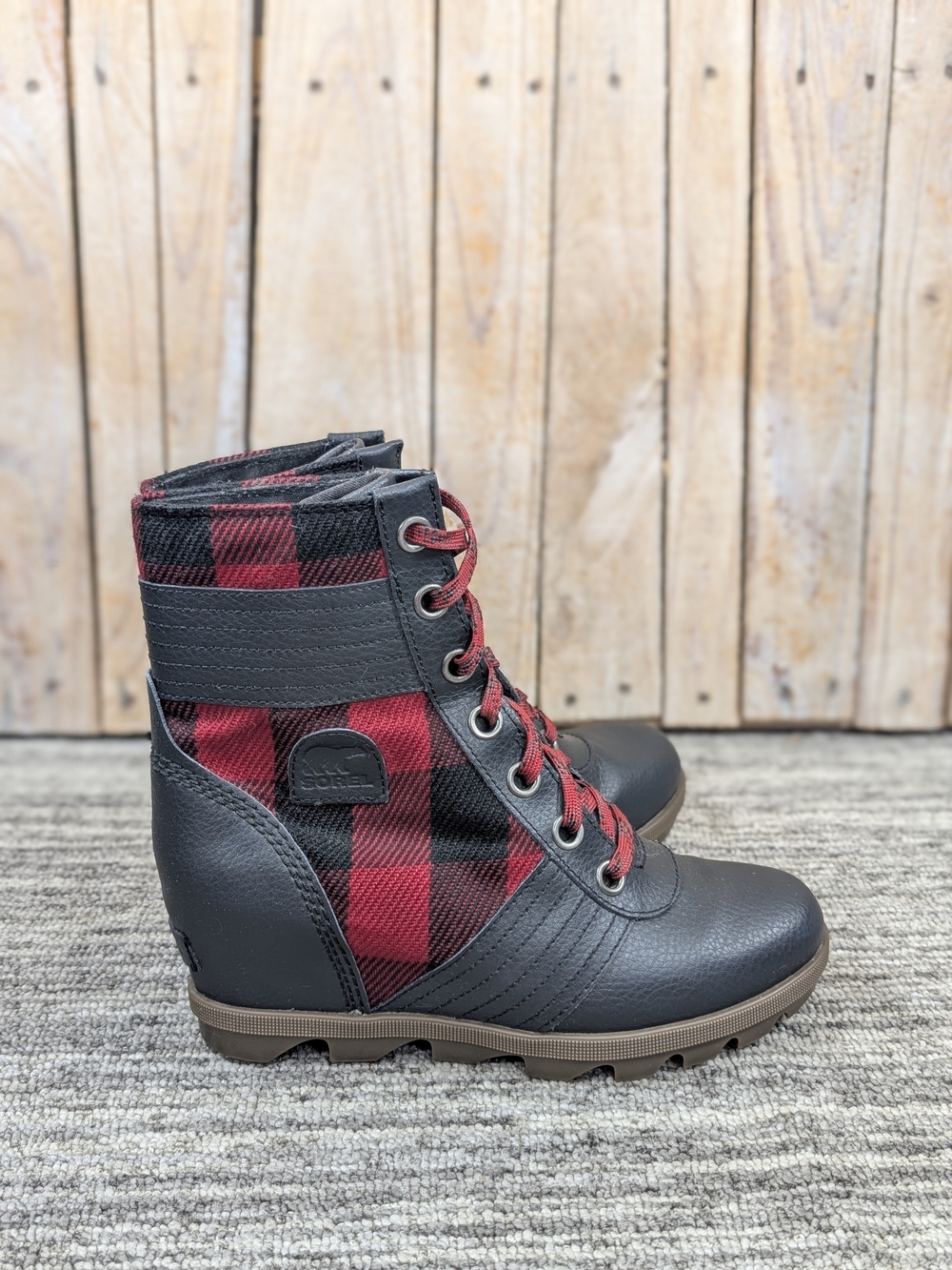 Sorel Lexie Wedge Boot - Red/ Black Buffalo Plaid - Size 5